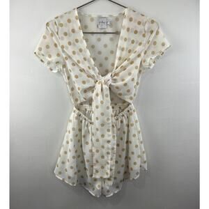 Princess Polly White Gold Polka Dot Short Sleeve Tie Front Casual Romper Size 2